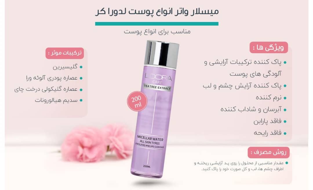 میسلارواتر مخصوص پاک کردن ارایش نرم کننده آبرسان پوست