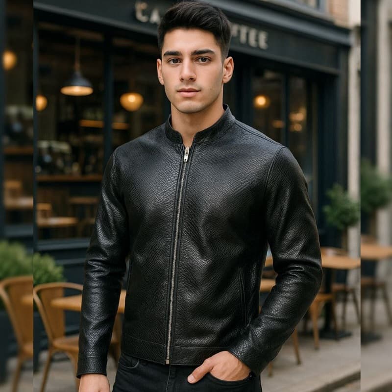 کاپشن چرم طرح پوست مار ساده مردانه مدل Yasan ویژه.پرداخت درب محل