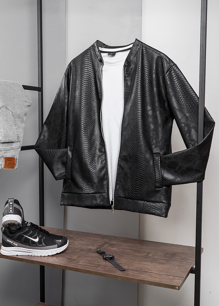 کاپشن چرم طرح پوست مار ساده مردانه مدل Yasan ویژه.پرداخت درب محل