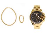 ت ساعت مچی مردانه طلایی صفحه مشکی مدل U700 + دستبند و گردنبند کارتیه رنگ طلایی ویژه.پرداخت در محل