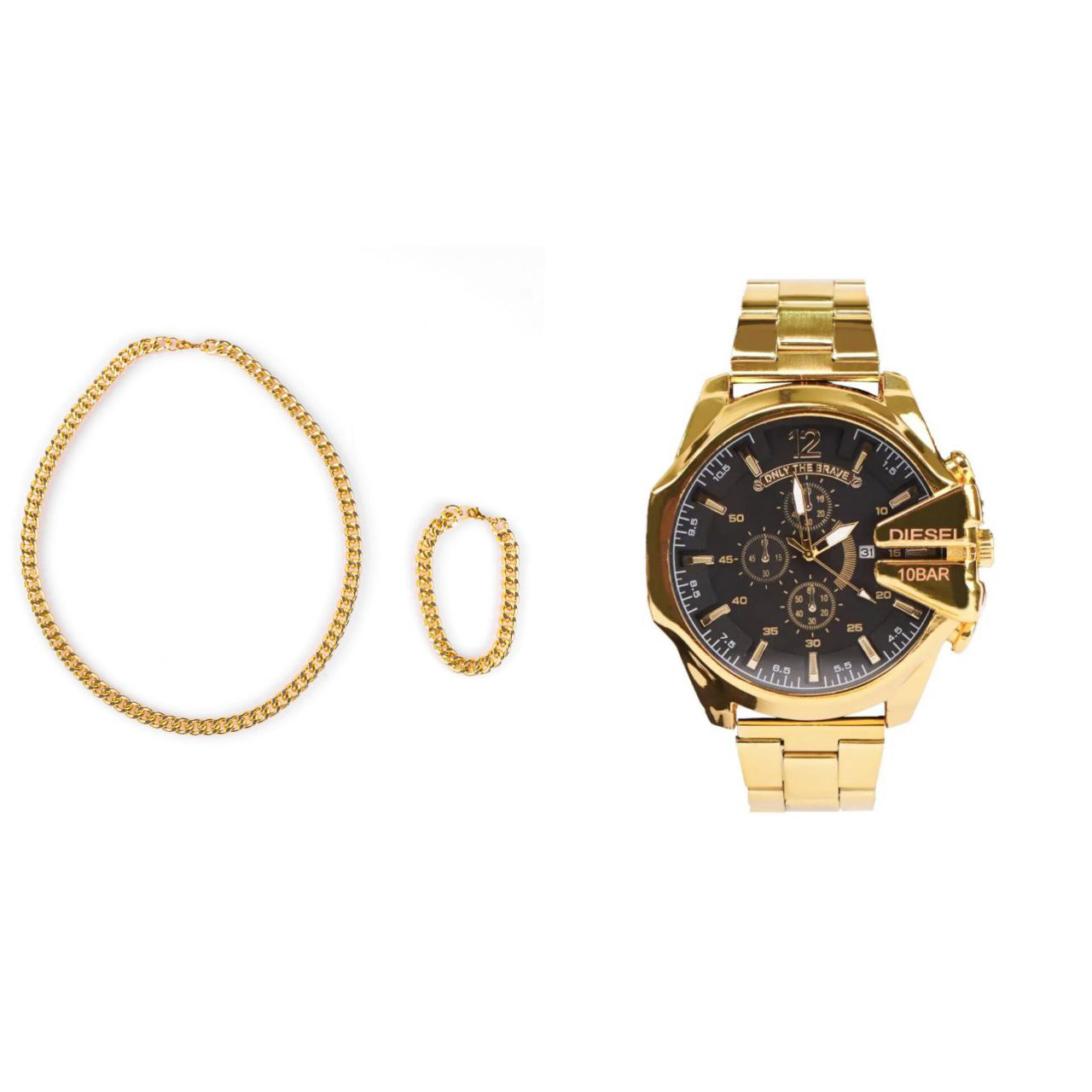 ت ساعت مچی مردانه طلایی صفحه مشکی مدل U700 + دستبند و گردنبند کارتیه رنگ طلایی ویژه.پرداخت در محل